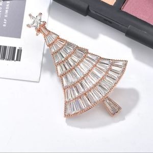 Sparkling Crystal Christmas Tree Brooch pin ROSE GOLD